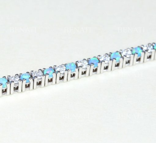 Opal Bracelet, Tennis Bracelet Opal and Diamond Stones
