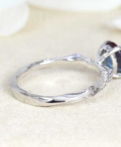 Alexandrite Leaf Engagement Ring, 14k Nature Inspired Oval Vintage Ring - Image 3