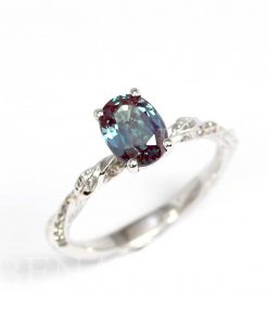 Alexandrite Leaf Engagement Ring, 14k Nature Inspired Oval Vintage Ring - Image 4