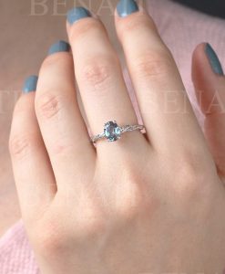 Alexandrite Leaf Engagement Ring, 14k Nature Inspired Oval Vintage Ring - Image 5