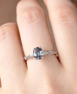 Alexandrite Leaf Engagement Ring, 14k Nature Inspired Oval Vintage Ring - Image 6
