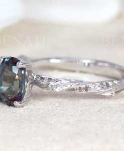 Alexandrite Leaf Engagement Ring, 14k Nature Inspired Oval Vintage Ring - Image 7