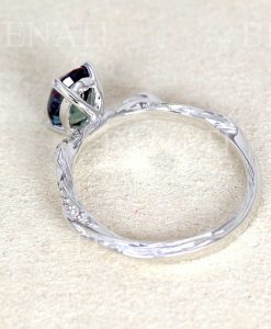 Alexandrite Leaf Engagement Ring, 14k Nature Inspired Oval Vintage Ring - Image 8