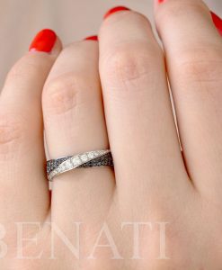 5mm Mobius Wedding Diamond Ring, White and Black Natural Diamond Ring - Image 6