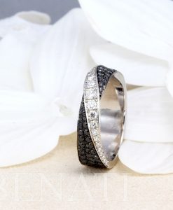 5mm Mobius Wedding Diamond Ring, White and Black Natural Diamond Ring - Image 7