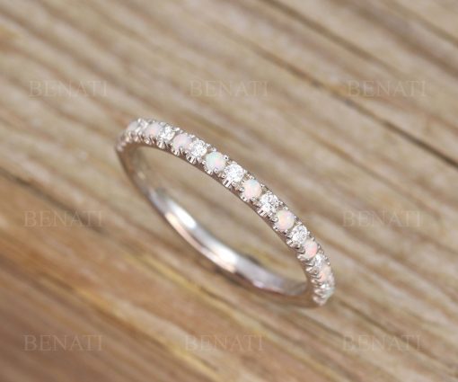 Solid Gold Opal and Diamond Eternity Band, Opal Ring