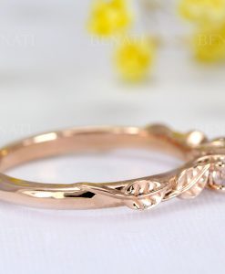 Rose gold three stone moonstone leaf ring, Boho engagement ring - Image 5