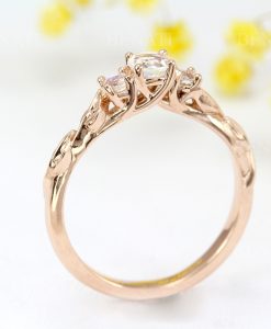 Rose gold three stone moonstone leaf ring, Boho engagement ring - Image 7