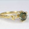 Green sapphire nature ring, Sapphire engagement ring