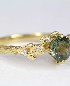 Green Sapphire Nature Ring, Green Sapphire Engagement Ring - Image 2