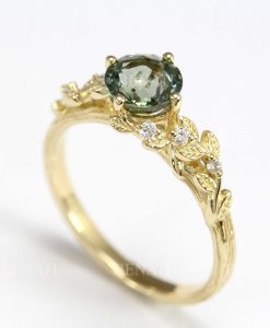 Green Sapphire Nature Ring, Green Sapphire Engagement Ring - Image 3