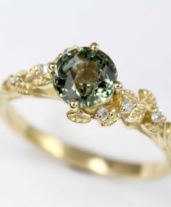 Green Sapphire Nature Ring, Green Sapphire Engagement Ring - Image 4