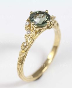 Green Sapphire Nature Ring, Green Sapphire Engagement Ring - Image 5