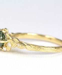 Green Sapphire Nature Ring, Green Sapphire Engagement Ring - Image 6