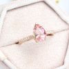 Pear Garnet Engagement Ring, Garnet Vintage Rose Gold Engagement Ring With Diamond Halo