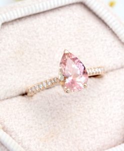 Pear Cut Solid Rose Gold Engagement Ring, Vintage Rose Gold  Ring With Diamond