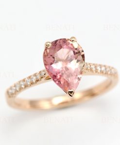 Pear Cut Solid 14k Rose Gold Engagement Ring, Vintage Rose Gold  Ring With Diamond - Image 2