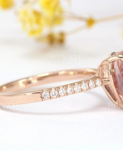 Pear Cut Solid 14k Rose Gold Engagement Ring, Vintage Rose Gold  Ring With Diamond - Image 4