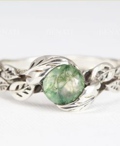 Moss Agate Leaf Ring  Silver, Moss Agate Leaf Ring - Image 4