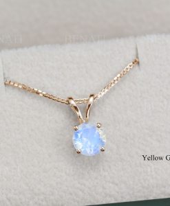 Rose Gold Solitaire Moonstone Necklace 14k Solid Gold, Moonstone Gemstone Necklace Clear Stone - Image 2