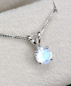 Rose Gold Solitaire Moonstone Necklace 14k Solid Gold, Moonstone Gemstone Necklace Clear Stone - Image 3