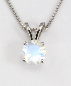 Rose Gold Solitaire Moonstone Necklace 14k Solid Gold, Moonstone Gemstone Necklace Clear Stone - Image 4