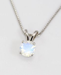 Rose Gold Solitaire Moonstone Necklace 14k Solid Gold, Moonstone Gemstone Necklace Clear Stone - Image 5