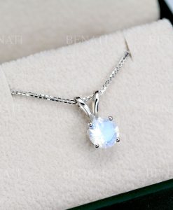 Rose Gold Solitaire Moonstone Necklace 14k Solid Gold, Moonstone Gemstone Necklace Clear Stone - Image 6