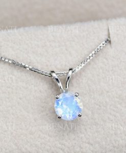 Rose Gold Solitaire Moonstone Necklace 14k Solid Gold, Moonstone Gemstone Necklace Clear Stone - Image 7