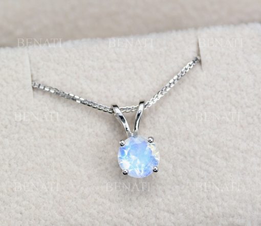Rose Gold Solitaire Moonstone Necklace 14k Solid Gold, Moonstone Gemstone Necklace Clear Stone
