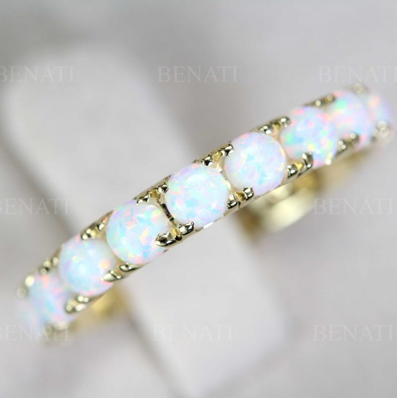 3mm white opal eternity wedding ring