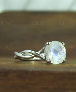 Moonstone Silver Ring, Moonstone 2 Carat Infinity Engagement Ring - Image 5