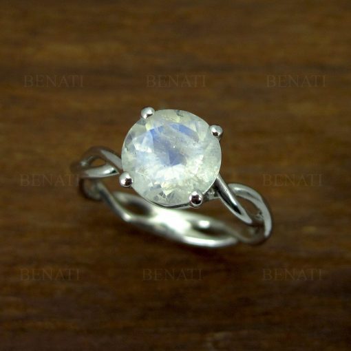 Moonstone Silver Ring, Moonstone 2 Carat Infinity Engagement Ring