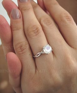 Moonstone Silver Ring, Moonstone 2 Carat Infinity Engagement Ring - Image 2