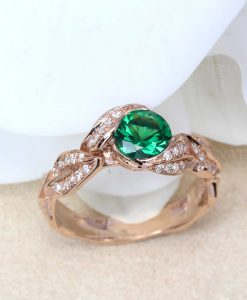 Emerald Ring, Leaves Engagement Ring - Image 2