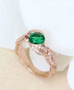 Emerald Ring, Leaves Engagement Ring - Image 3