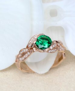 Emerald Ring, Leaves Engagement Ring - Image 4