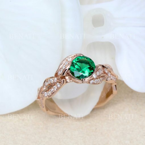 Emerald Ring, Leaves Engagement Ring