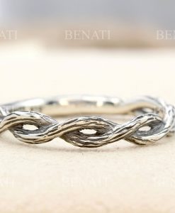 Silver rustic wood wedding band, Unisex silver ring - Image 2