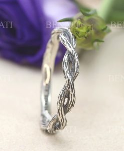 Silver rustic wood wedding band, Unisex silver ring - Image 3
