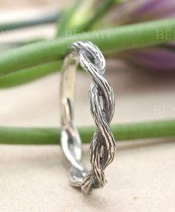 Silver rustic wood wedding band, Unisex silver ring - Image 4