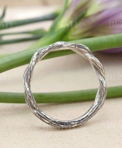 Silver rustic wood wedding band, Unisex silver ring - Image 5