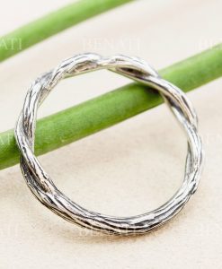 Silver rustic wood wedding band, Unisex silver ring - Image 6