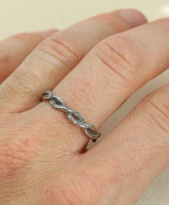Silver rustic wood wedding band, Unisex silver ring - Image 9