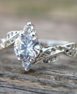 Moissanite Engagement Ring, Leaves Moissanite Engagement Ring - Image 3