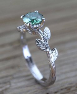 Green Moissanite Engagement Ring, Vintage Leaf Engagement Ring - Image 6