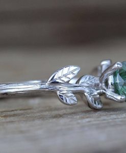 Green Moissanite Engagement Ring, Vintage Leaf Engagement Ring - Image 7