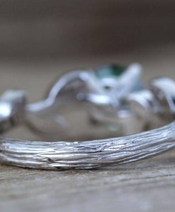 Green Moissanite Engagement Ring, Vintage Leaf Engagement Ring - Image 10