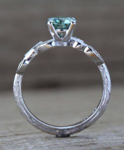 Green Moissanite Engagement Ring, Vintage Leaf Engagement Ring - Image 11