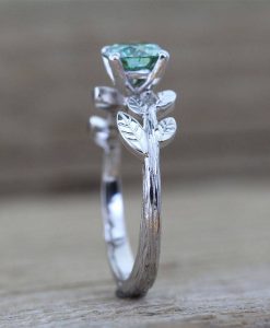 Green Moissanite Engagement Ring, Vintage Leaf Engagement Ring - Image 12